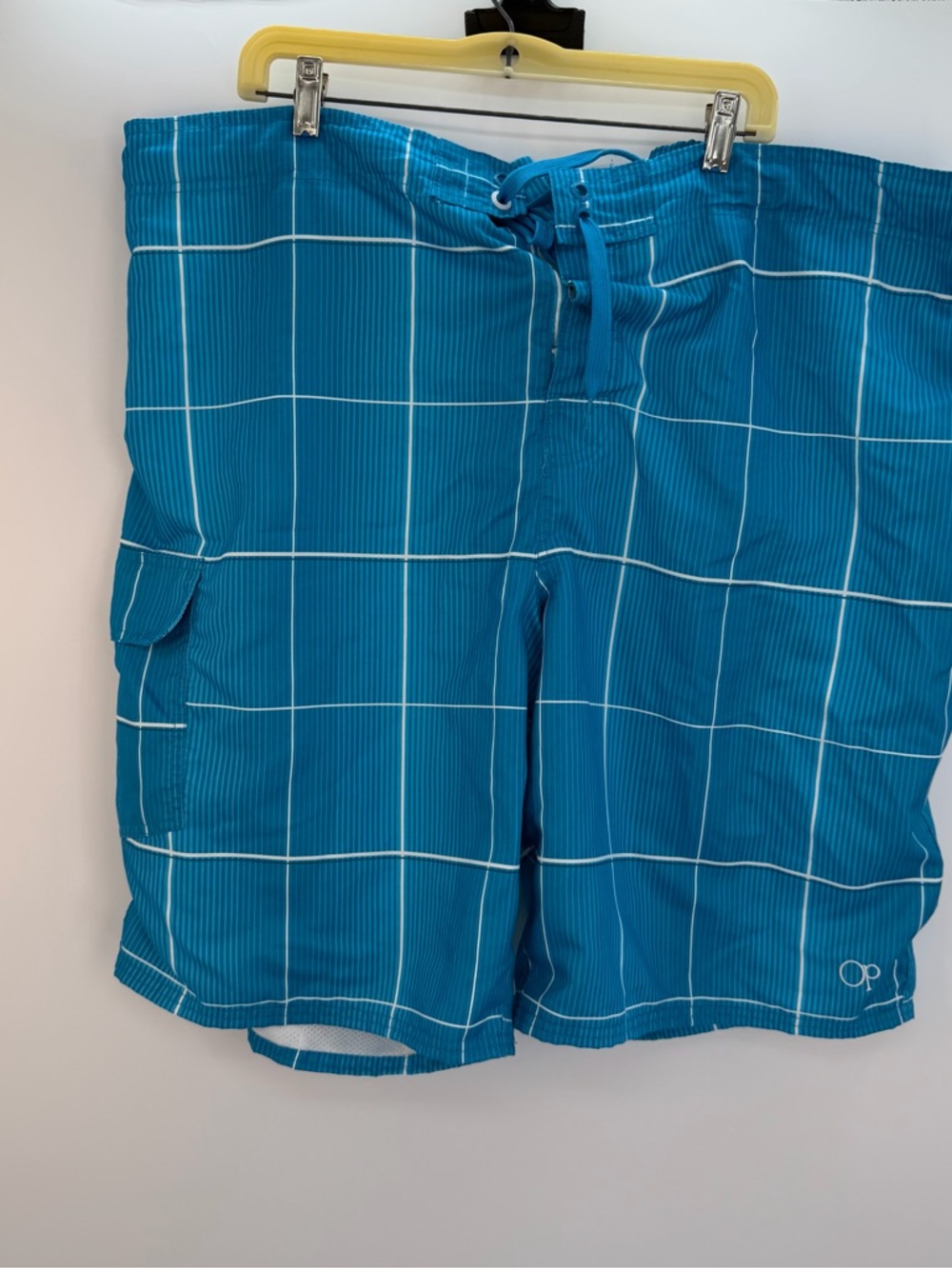 OP Men’s Teal Blue Windowpane Swim Shorts